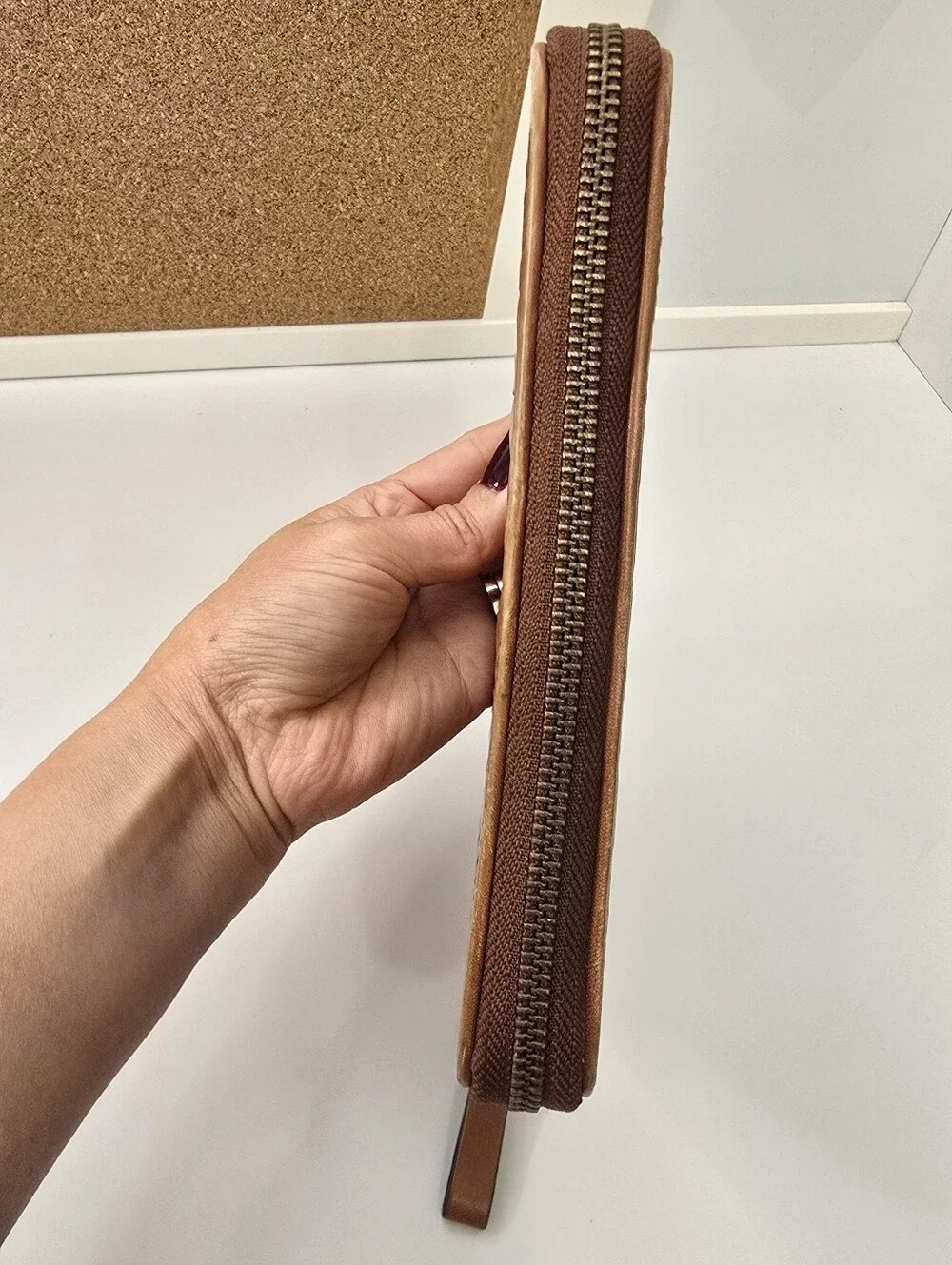Cole Haan Woven Zip-Around Wallet - Tan Brown